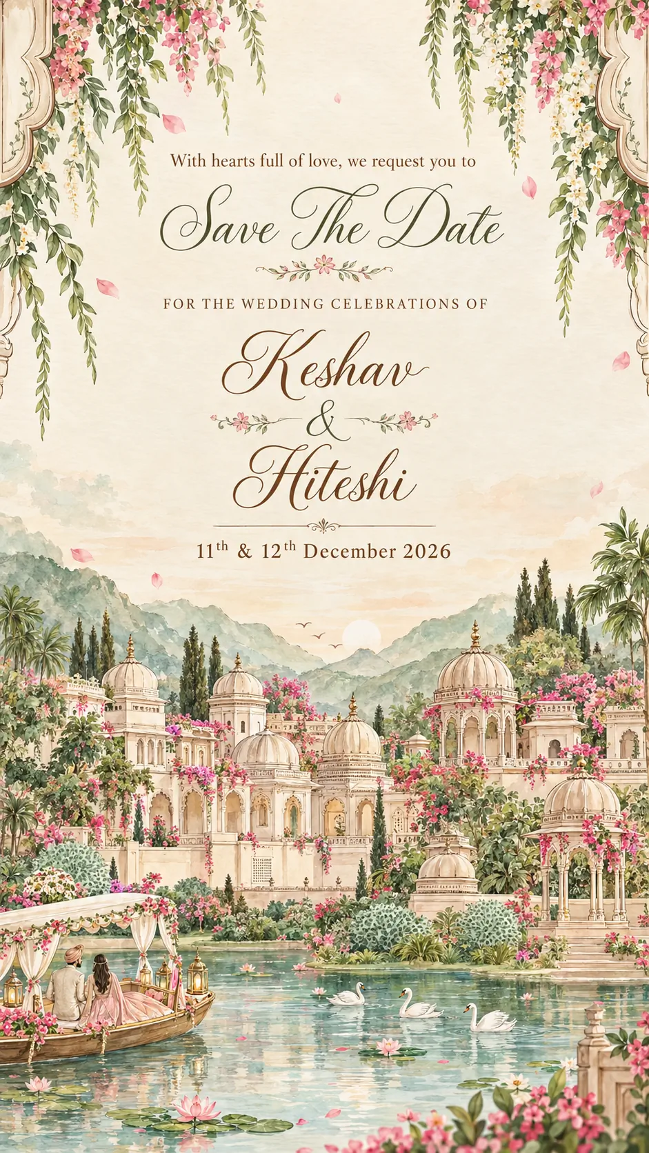 With hearts full of love, we request you to Save The Date for the wedding celebrations of Keshav & Hiteshi, 11th & 12th December 2026